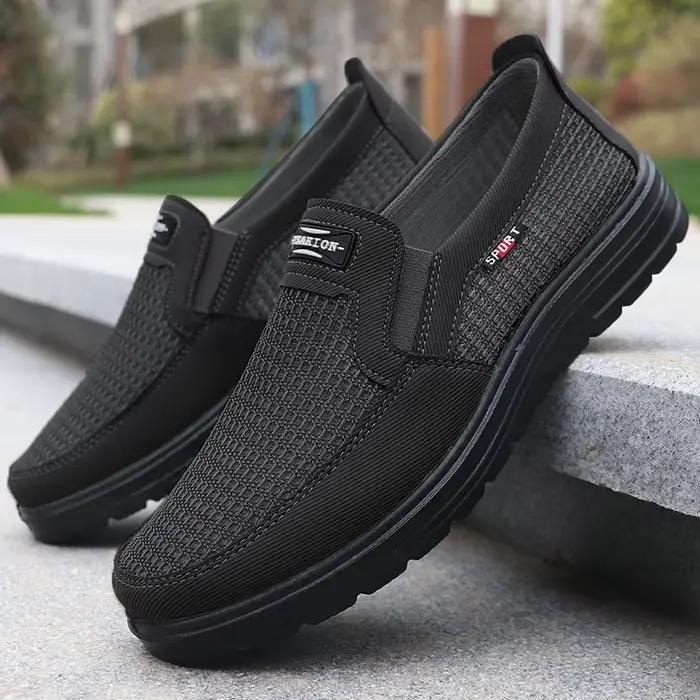 Chaussures de course tricotées tissées solides à la mode pour hommes – Légères, respirantes et antid