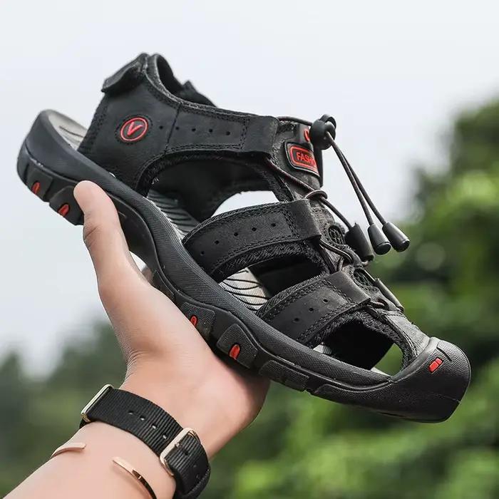 Sandales Homme 2026 en Cuir Véritable – Chaussures Décontractées pour Hommes, Sandales d'Extérieur e