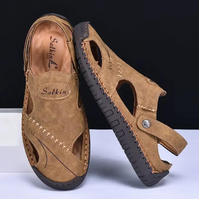 Nouvelles sandales d'été faites à la main hommes chaussures en cuir respirant homme en plein air hom