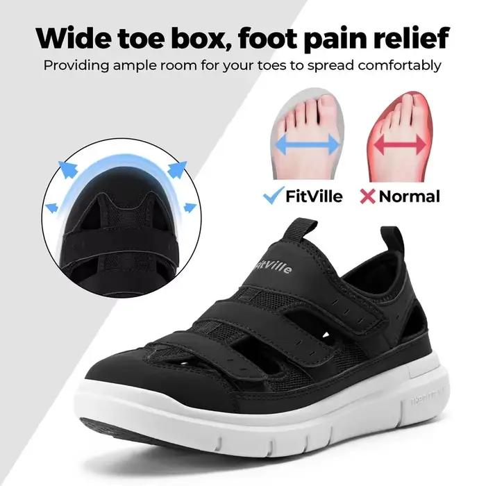 FitVille sandales pour hommes chaussures de diabète élargies chaussures décontractées pour hommes lé
