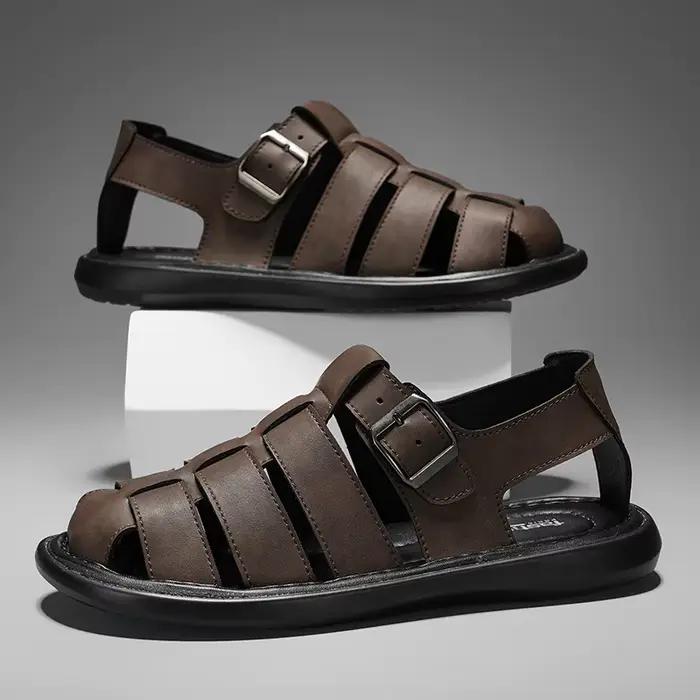 Sandales d'été en cuir de haute qualité pour hommes, chaussures romaines décontractées, chaussures d