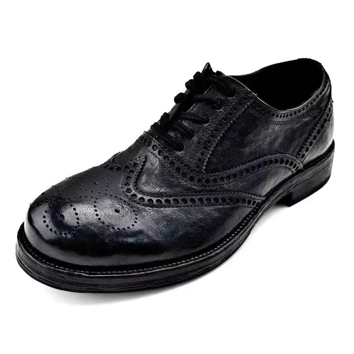 Chaussures pour hommes faites à la main à semelles épaisses en cuir véritable peau de cheval décontr
