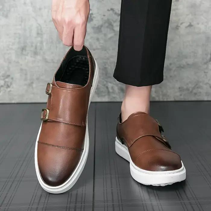 Chaussures décontractées pour hommes à double boucle, mocassins en cuir d'automne, chaussures de bur