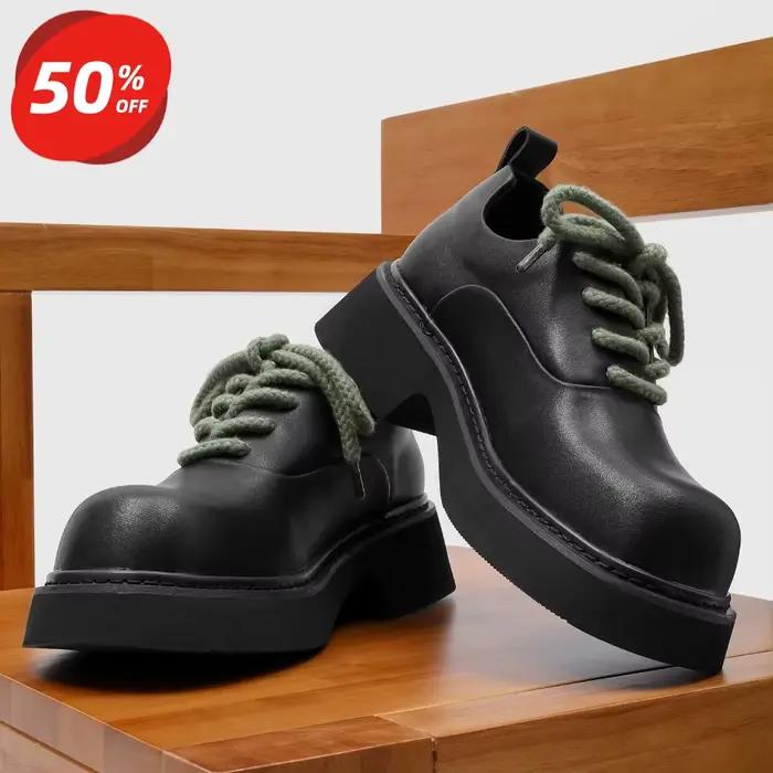 Chaussures Derby Homme 2026 en PU à Semelle Épaisse Tendance Bout Rond Taille 38-46