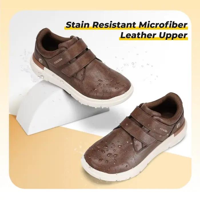 FitVille chaussures en cuir pour hommes chaussures de marche larges hydrofuge sans lacet tenue décon