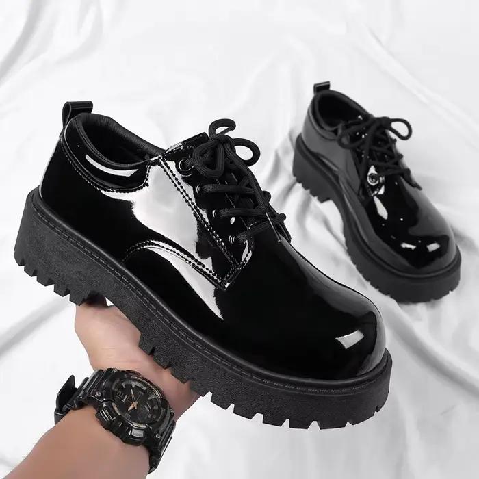 Chaussures en cuir noir unisexe 2025 printemps plate-forme à lacets Oxfords chaussures antidérapante