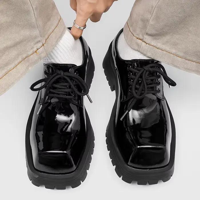 Chaussures en cuir à semelles épaisses pour hommes, style design de luxe, travail, bureau, mode fête