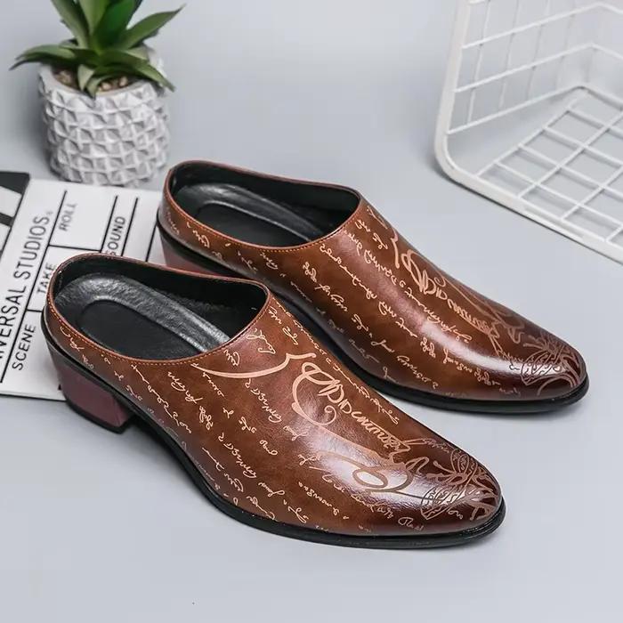 Mocassins à talons de 4CM pour hommes, chaussures habillées décontractées, plates d'été en cuir, à e