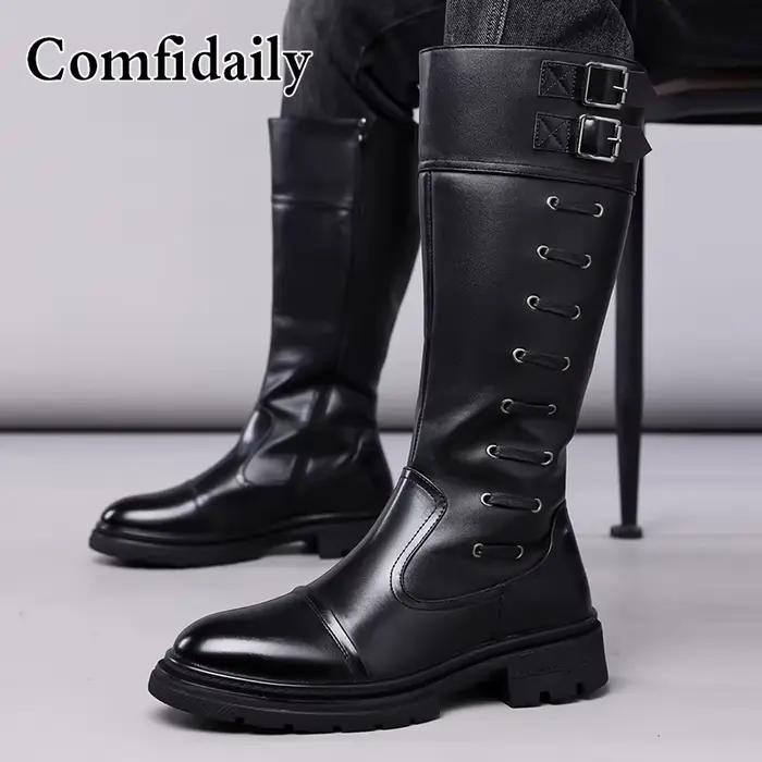 Bottes hautes pour hommes, style britannique, confortables et tendance, bottes longues, douces, anti