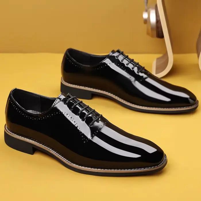 Chaussures Oxford de luxe en cuir verni pour hommes, chaussures de haute qualité, confortables, pour