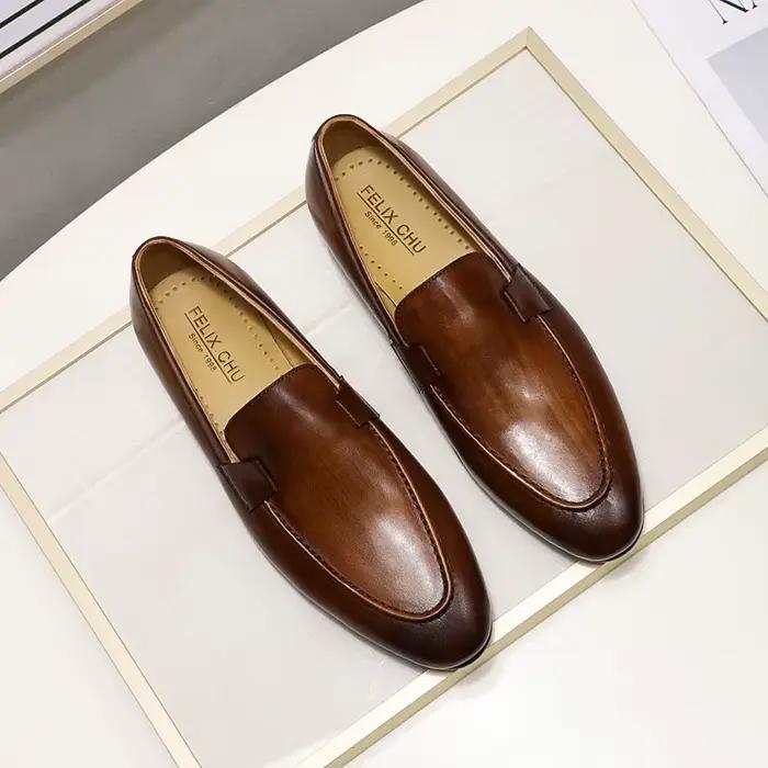 Mocassins pour hommes, Style automne et été, pour fête de mariage, danse, noir, marron, cuir véritab