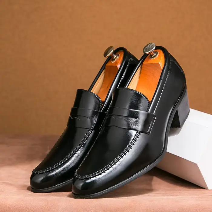 Classique épais talons hauts britannique affaires chaussures sociales hommes haute qualité richelieu