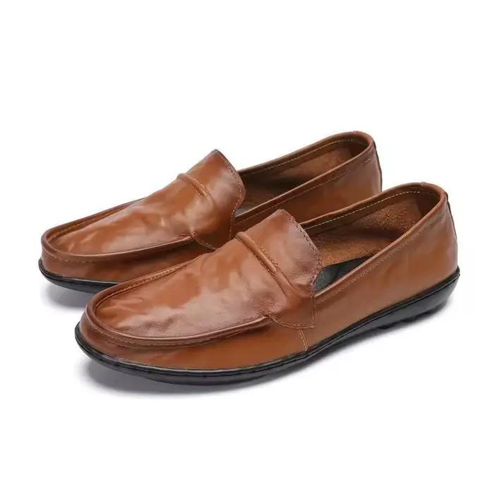 Mocassins à enfiler en cuir véritable pour hommes, chaussures décontractées, mocassins italiens, cha