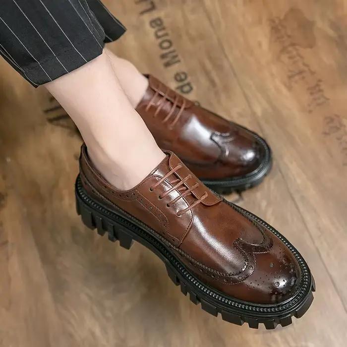 Printemps hommes d'affaires formel à semelles épaisses à lacets Oxford chaussures de luxe hommes cha
