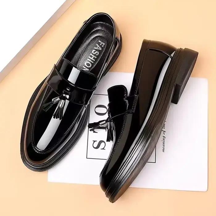Chaussures en cuir verni noir pour hommes, chaussures provoqué supérieures brillantes, décontracté, 