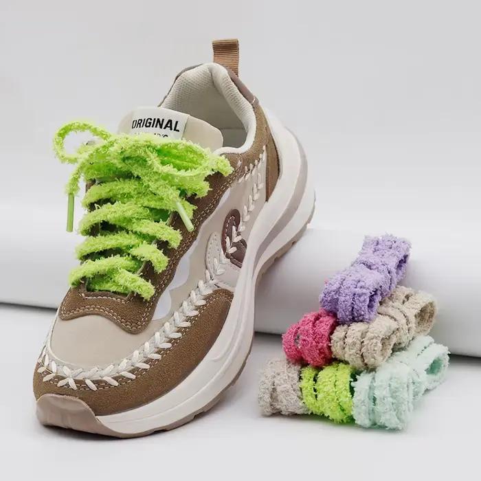 Coolstring lacets moelleux en peluche 7mm de large lacets monocouche plats lacets ultra-doux à la mo