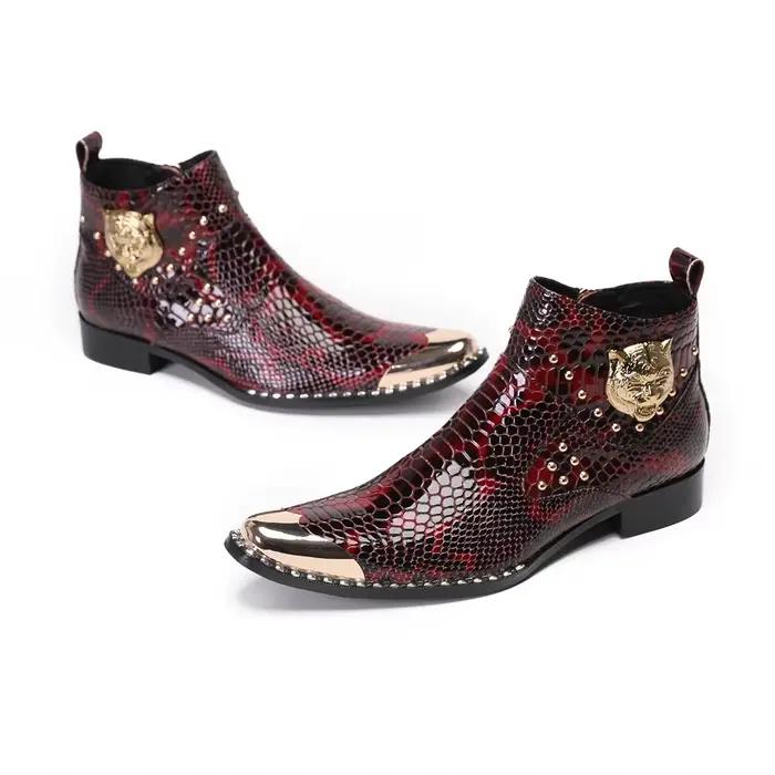 Bottes de rinçage en cuir véritable pour hommes, bottes provoqué à enfiler, bottes pointues, style p