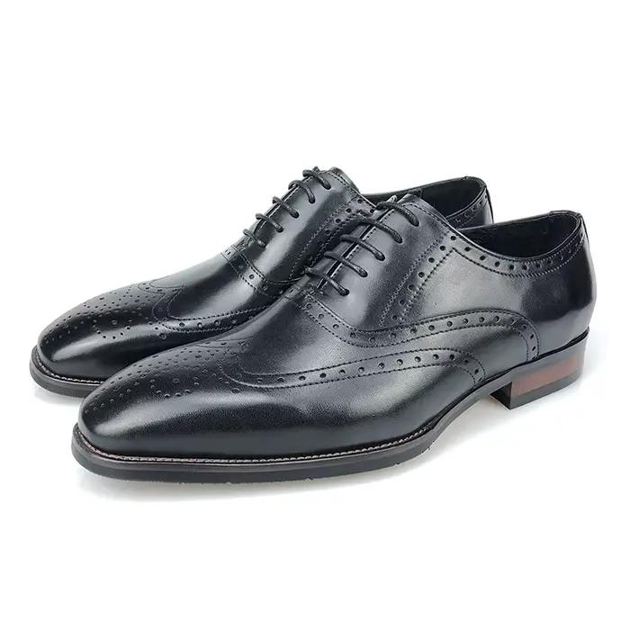 Chaussures en cuir véritable pour hommes, chaussures provoqué d'affaires, cuir de vachette sculpté b