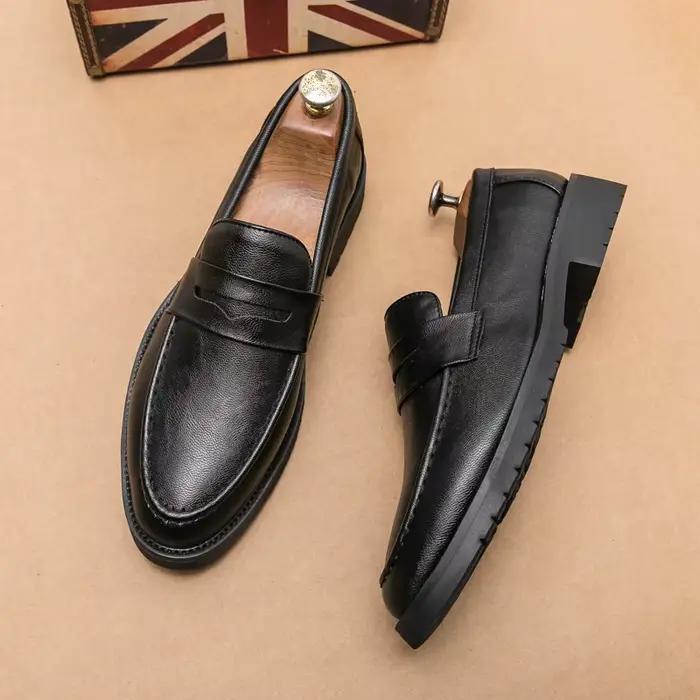 Mocassins souples en cuir véritable pour hommes, chaussures provoqué, noir, affaires, bureau, haute 