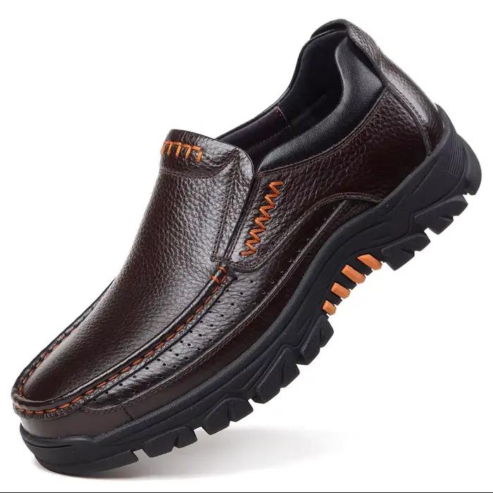Chaussures en cuir véritable pour hommes, chaussures décontractées en cuir de vache souple, nouvelle