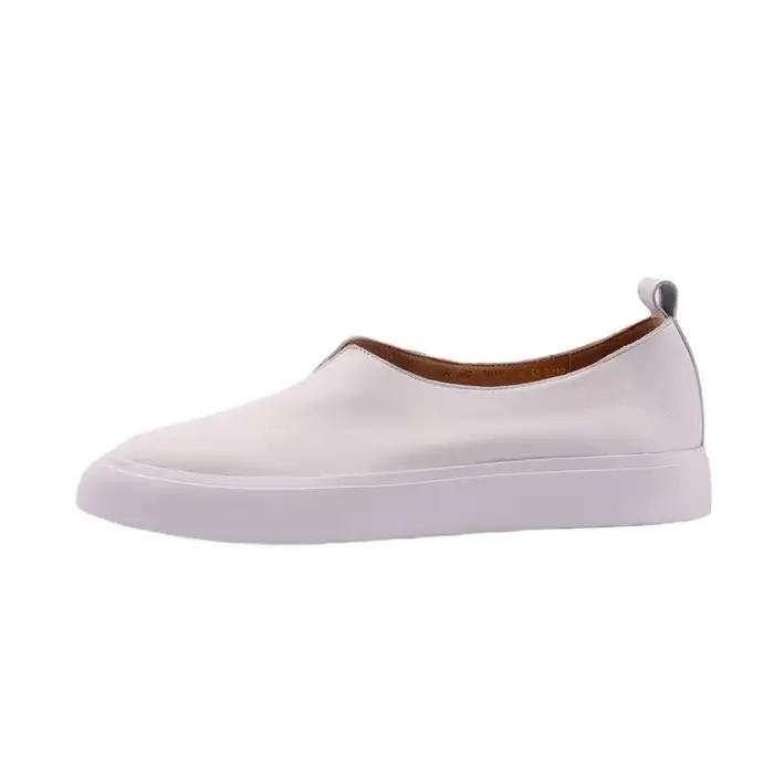 Chaussures plates confortables en cuir véritable de haute qualité, blanches, pointues, légères, pour
