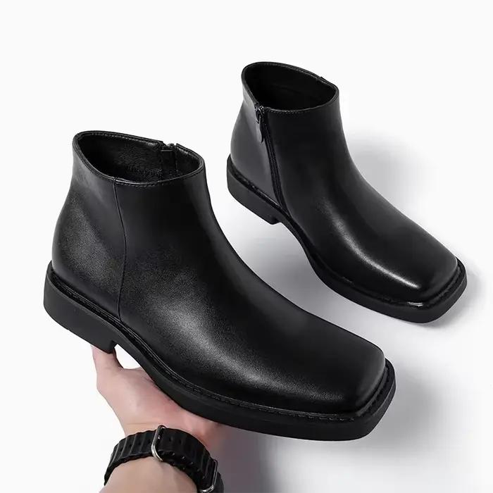 Noir nouvelle mode hommes chaussures en cuir décontractées automne hiver robe bottines Vintage brita