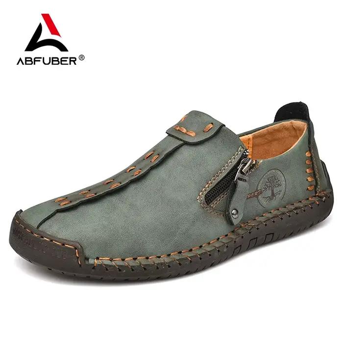 Mocassins en cuir pour hommes, chaussures à enfiler décontractées, respirantes, plates, grande taill