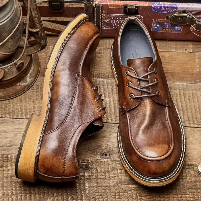 ZFTL – chaussures décontractées en cuir véritable pour hommes, Vintage, loisirs, à lacets, tendance 
