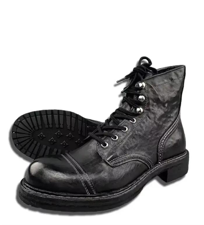 Bottes hautes en cuir rétro lavé pour hommes, semelles épaisses, taille haute, courtes, Goodyear, ch
