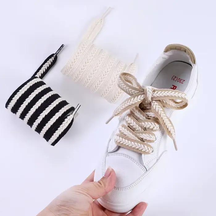 Lacets d'oreille de blé plat pour baskets torsadées tresses guimauve lacet coloré toile de coton tis