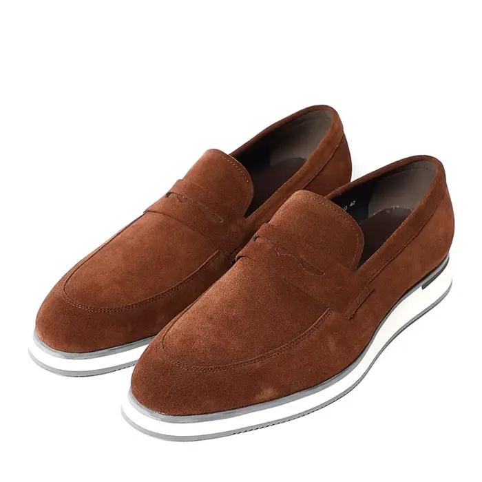 Mocassins Penny Classiques en Cuir Véritable et Daim de Vache, Chaussures Plates de Luxe Élégantes à
