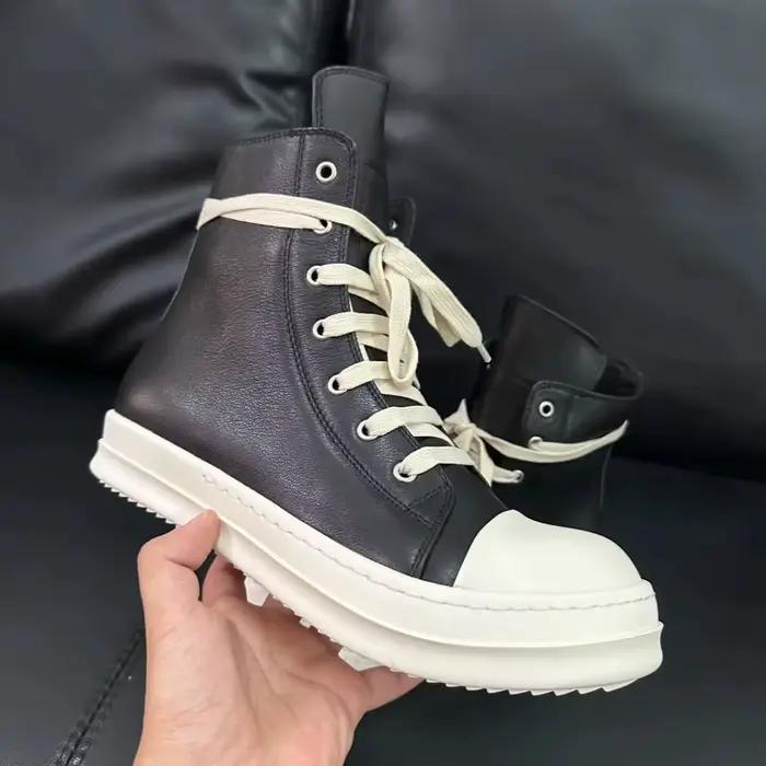 R-o génieux cuir noir haut chaussure de luxe qualité hommes bottes fermeture éclair femmes Sneaker c
