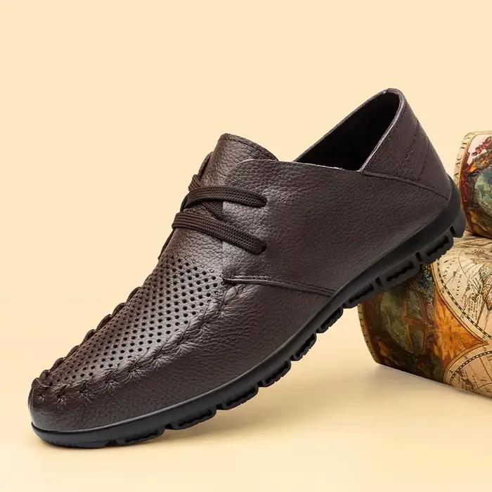Marque de luxe hommes chaussures en cuir faites à la main été en cuir véritable évider chaussures dé
