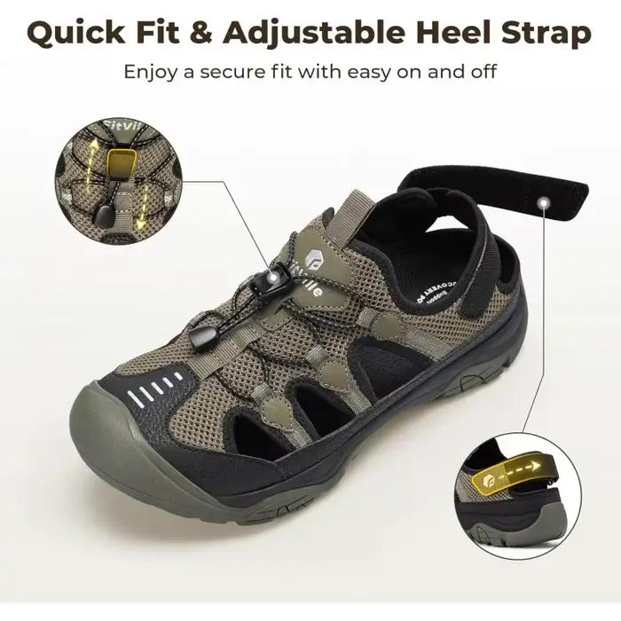 FitVille Sandales pour hommes à largeur large, à bout fermé, pour la randonnée et la natation, avec 