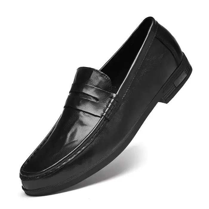 Chaussures décontractées en cuir véritable pour hommes, mocassins confortables à semelle souple, cha