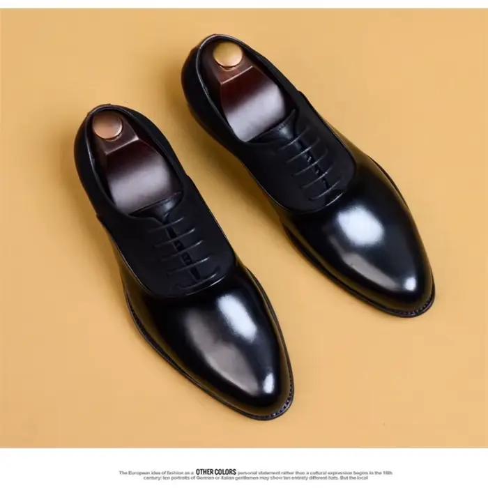 Chaussures formelles d'affaires de Style britannique pour hommes, en cuir véritable, bout pointu, bo