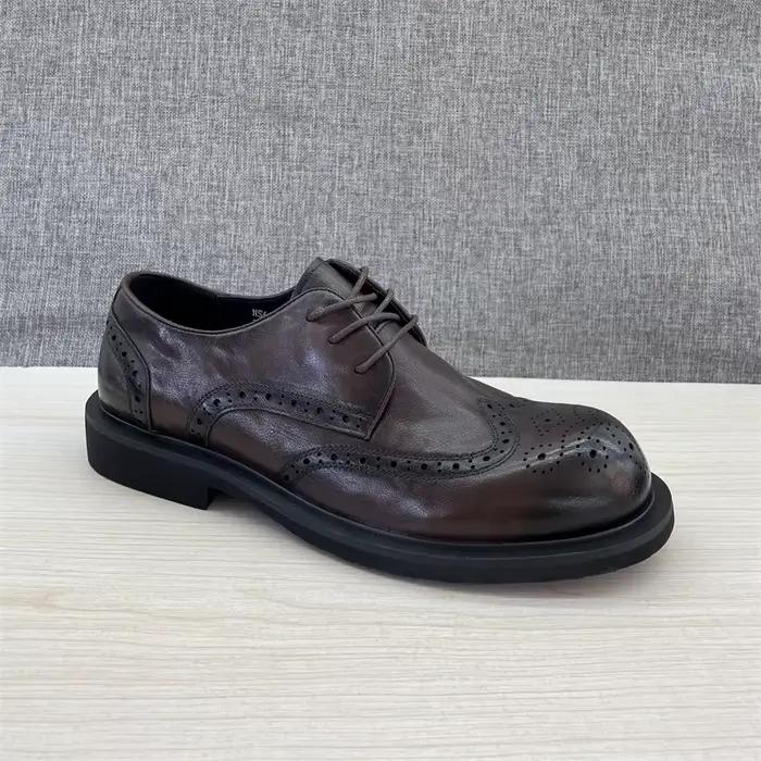 Chaussures Brogue sculptées pour hommes, Style britannique, décontractées, à gros bout rond, en cuir