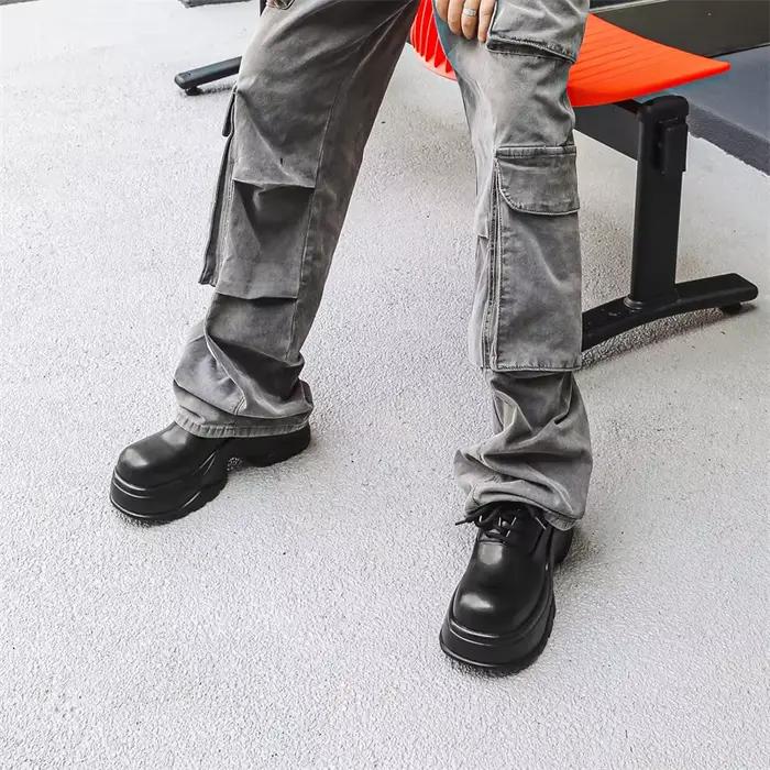 Plate-forme en cuir véritable hommes chaussures décontractées fond épais augmenter hommes baskets à 