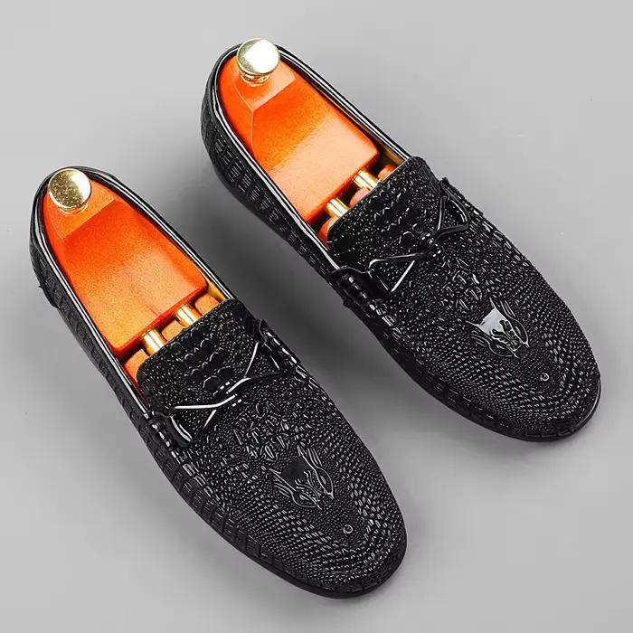Chaussures en cuir véritable faites à la main pour hommes, mocassins à enfiler, chaussures décontrac