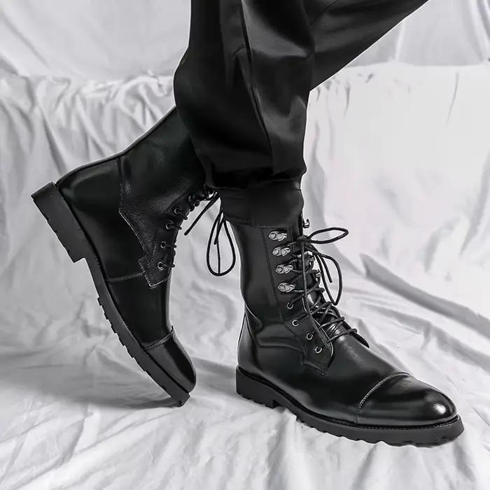 Bottes montantes à lacets pour hommes, bottines noires d'extérieur à la mode