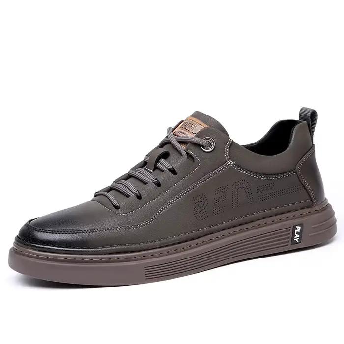 Chaussures plates en cuir véritable pour hommes, baskets décontractées rétro, mocassins à la mode br