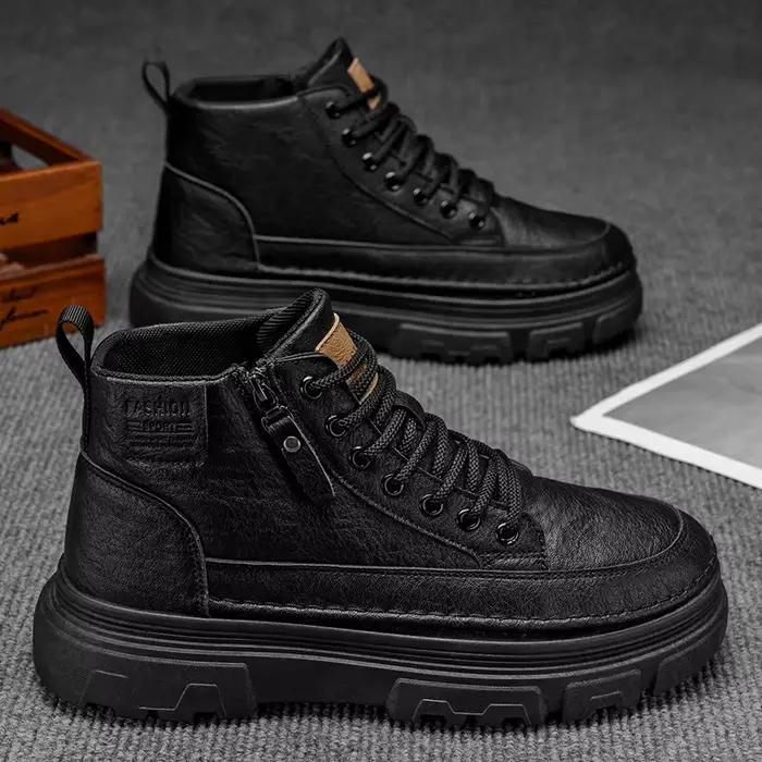 Hommes bottes automne cuir imperméable mi-haut chaussures de sport nouvelle mode bottines décontract