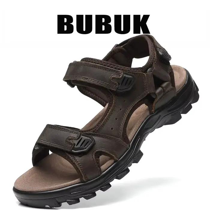 Sandales décontractées pour hommes en cuir de vachette de première qualité, design ouvert tendance e