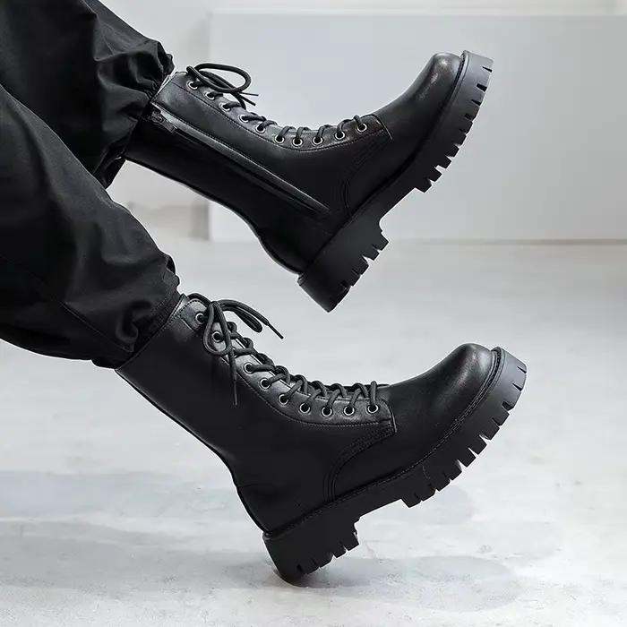 Bottes de moto noires en cuir véritable pour hommes, chaussures de soirée, botte Cirboy, beau, long,
