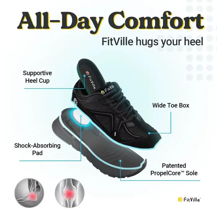 FitVille Chaussures de marche pour hommes Baskets légères extra larges pour pieds plats Arch Fit Tal