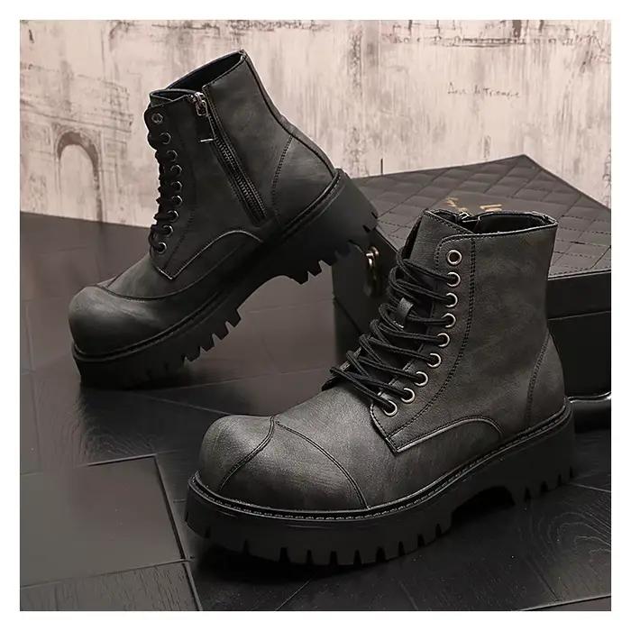 Bottes de moto hautes à lacets pour hommes, style britannique, chaussures en cuir, gros orteil, bott