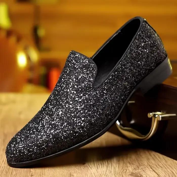 Hommes chaussures de fête formelles nouveaux mocassins de luxe hommes or argent paillettes chaussure