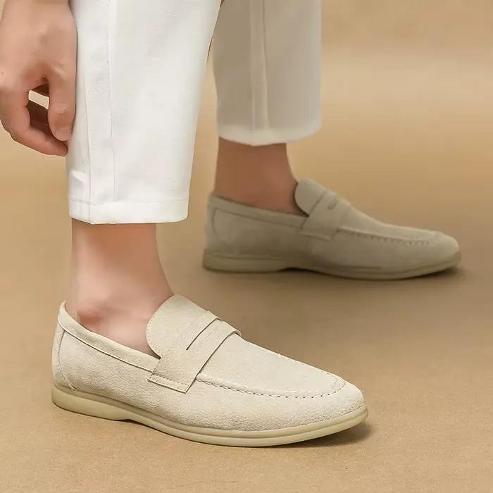 Chaussures pour homme en cuir suédé rétro de créateur, mocassins à enfiler, chaussures habillées Pen