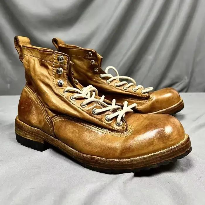 Bottes hautes en cuir rétro lavé pour hommes, semelles épaisses, taille haute, courtes, Goodyear, ch
