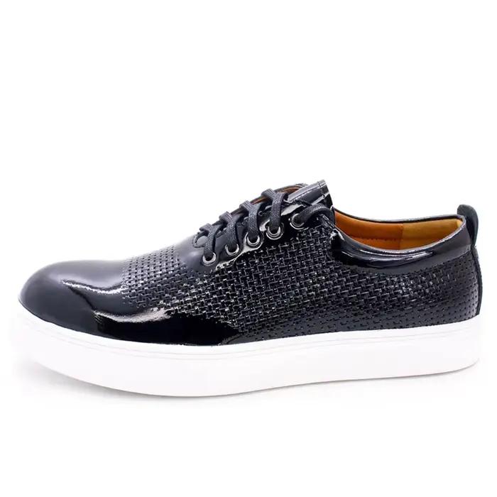 Chaussures plates en cuir verni noir pour hommes, chaussures décontractées à lacets, design de renco